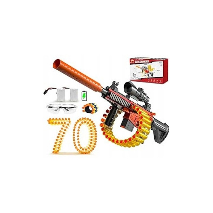Pistol electric M416 cu 70 de sageti, set cu incarcator pe lant, pentru copii 6-12 ani
