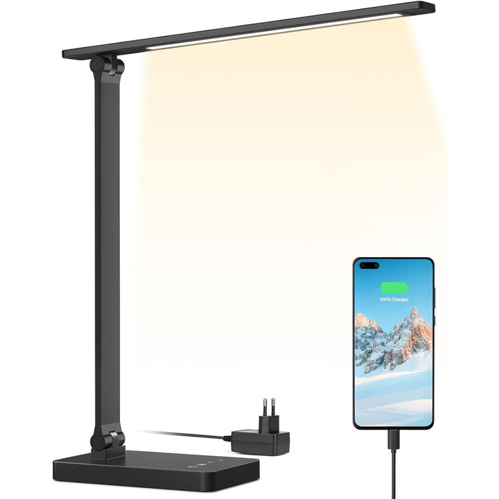 LED настолна лампа Lepro, 655 lm, 3 цвята, 5 нива на яркост, 3000-6500 K, за бюро, със сензорен датчик