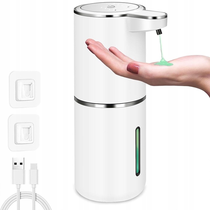Szappanadagoló, 380 ml, USB-C töltés, IR érzékelő, fehér