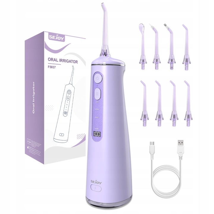 Sejoy vezeték nélküli szájzuhany, 8 fúvóka, 300ml, IPX7, lila