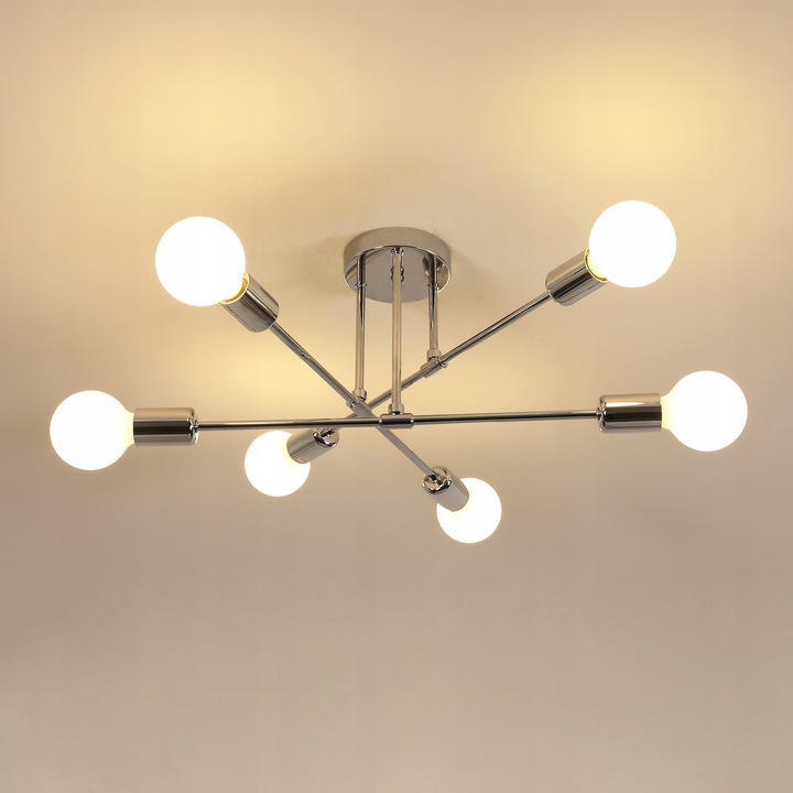 Lustra moderna GOECO, 6 x E27, crom, pentru living si hol