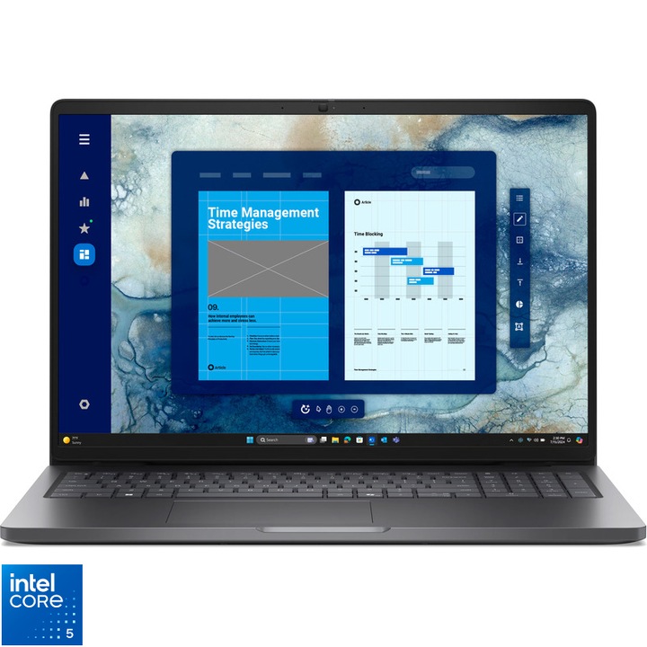 Laptop DELL 16'' Pro 16 PC16250, FHD+, Procesor Intel® Core™ 5 220U (12M Cache, up to 5.00 GHz), 16GB DDR5, 512GB SSD, Intel Graphics, Win 11 Pro, Magnetite, 3Yr ProSupport