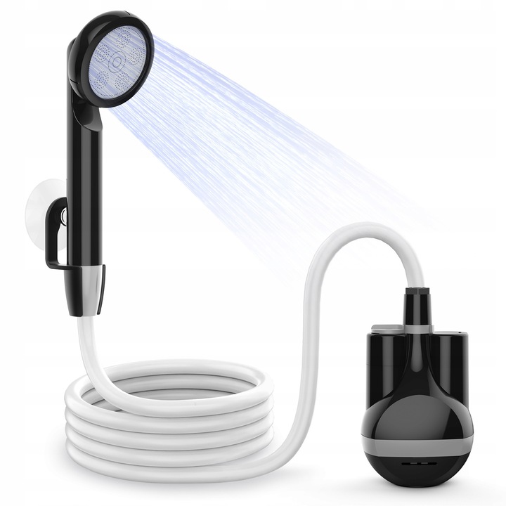 Dus portabil cu acumulator 2200mAh, 1,8m furtun, set pentru camping, ABS, inox 304