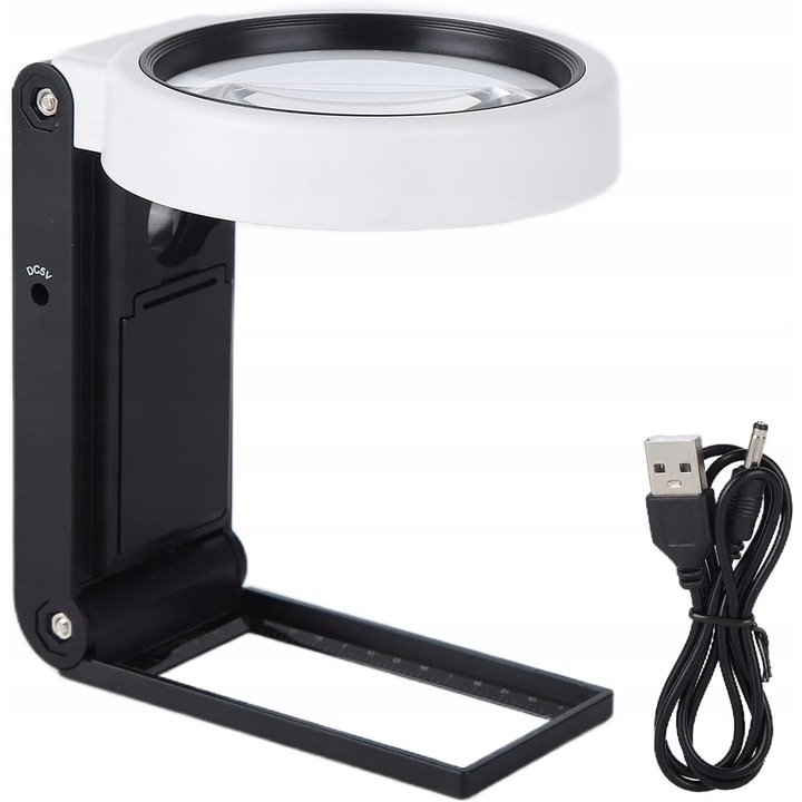 Lupa cu iluminare LED 10X/25X, ZREE, ergonomica, usor de utilizat, 90mm