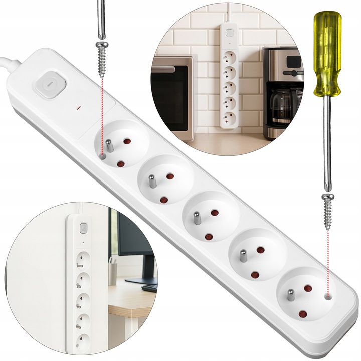 Prelungitor 3M Vayox VA0417-1.5 Protector de supratensiune, 5 prize Schuko, Comutator, Alb-Gri