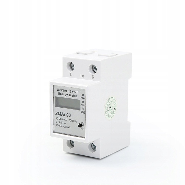 Contor de energie WiFi pe sina DIN, 5A, 90-250V, cu display LCD