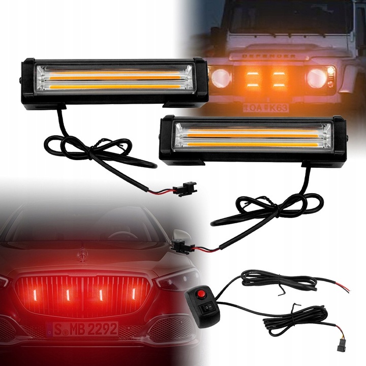 Set 2x Lampa stroboscop LED portocalie cu telecomanda, 12-24V, 18W, transparenta