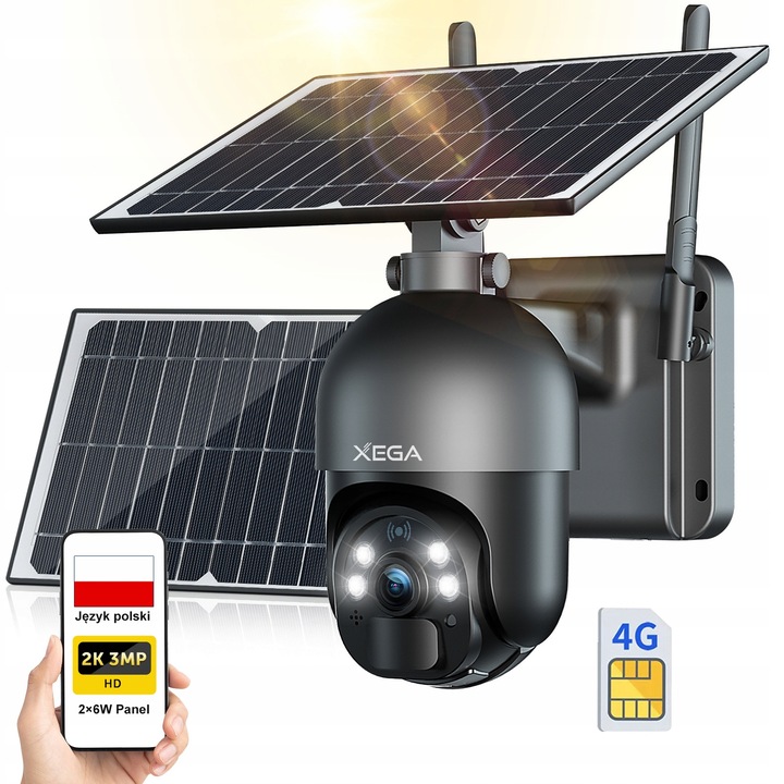Camera de supraveghere externa 4G LTE XEGA, 2K, 3MP, 2 panouri solare, 10400mAh, detectie PIR