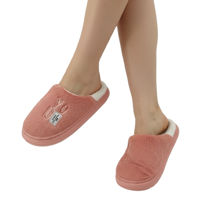 Papuci de casa pufosi L707roz inchis 122279, Roz inchis, 40-41