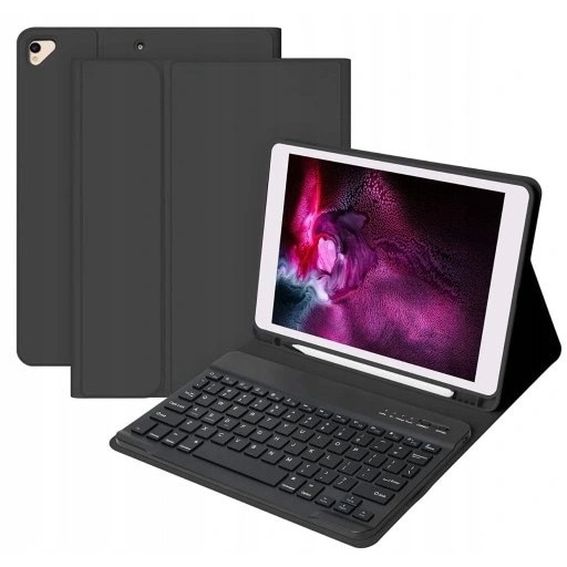 Husa tableta cu tastatura Bluetooth pentru Apple iPad 10.2, neagra, 7/8/9 generatie, 18mm grosime, set complet