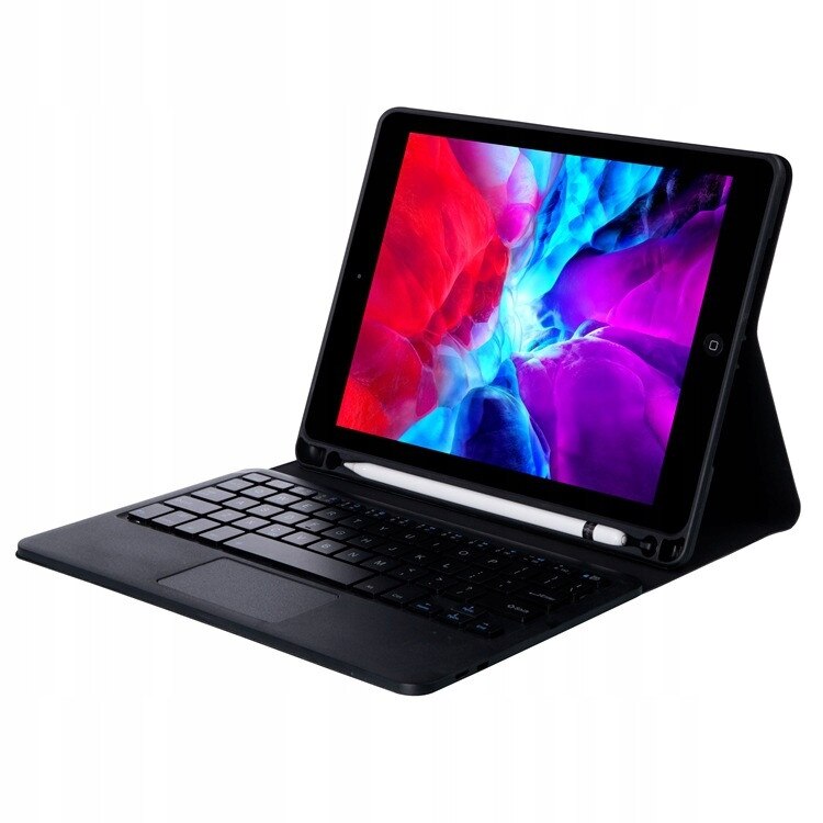 Husa tableta cu tastatura Bluetooth pentru Apple iPad 10.2, neagra, 7/8/9 generatie, 18mm grosime, set complet