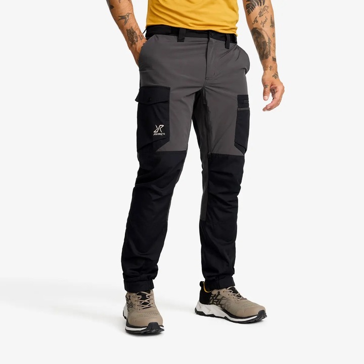Pantaloni sport barbati RevolutionRace Rambler, flexibili, poliester/bumbac, negru/gri