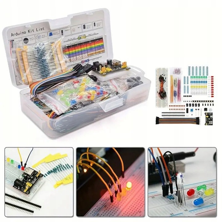 Set de componente electronice pentru Arduino, 830 piese, fara necesitate de lipire, compatibil cu placi de dezvoltare