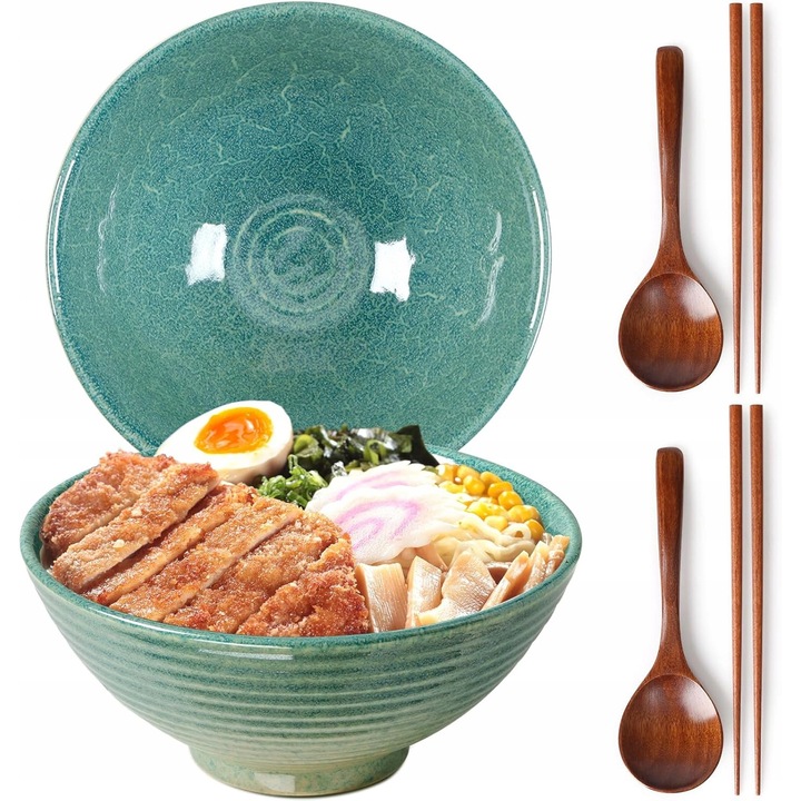 Set 2 boluri ceramice pentru ramen, 1200ml, design japonez, 20cm