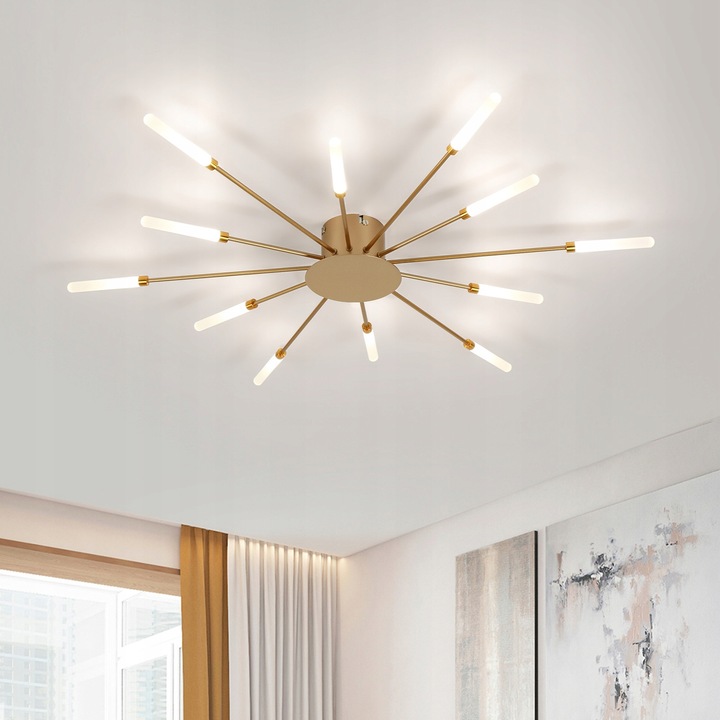 Lustra LED GOECO, 12W, 4500K, auriu, 80x80x8cm