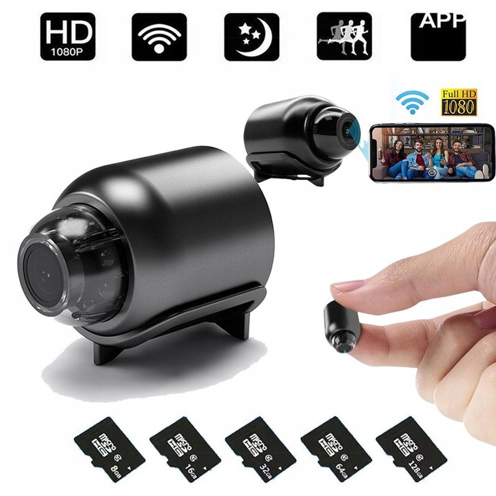 Vezeték nélküli kémkamera 1080P, mozgásérzékelés, éjjellátó, kis méret, Wi-Fi csatlakozás