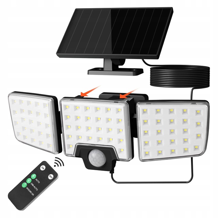 Lampa solara 4w1 cu senzor de miscare, 3 moduri de iluminare, alb rece, 26,8x13,2cm, set complet