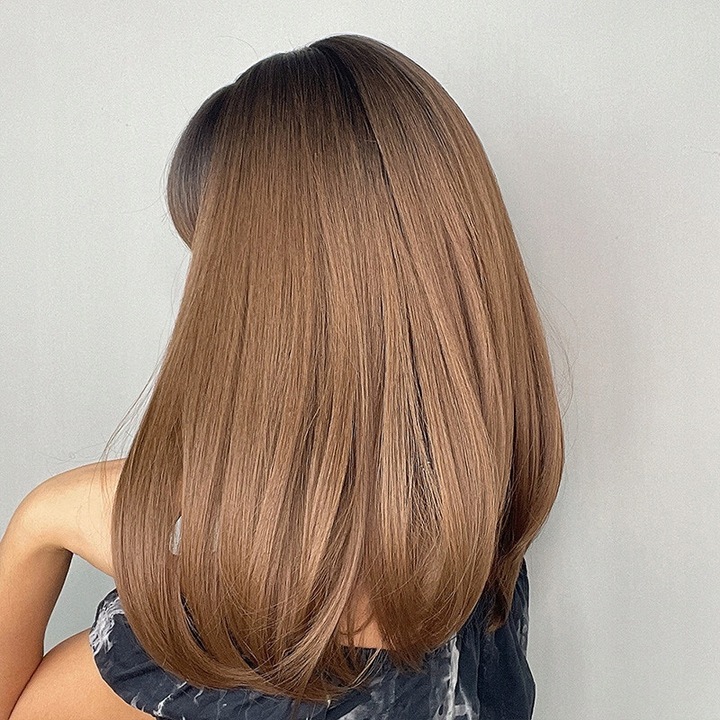 Peruca dama, par natural, scurt, brun, cu breton