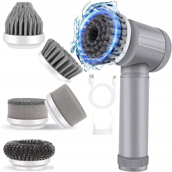 Mop electric, 5 in 1, fara fir, 6 capete interschimbabile, multicolor, dimensiuni variate