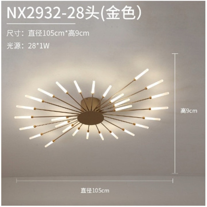 LED полилей Riserva, модерен модел, 28W, 4000K, златист цвят, размери 105x7см