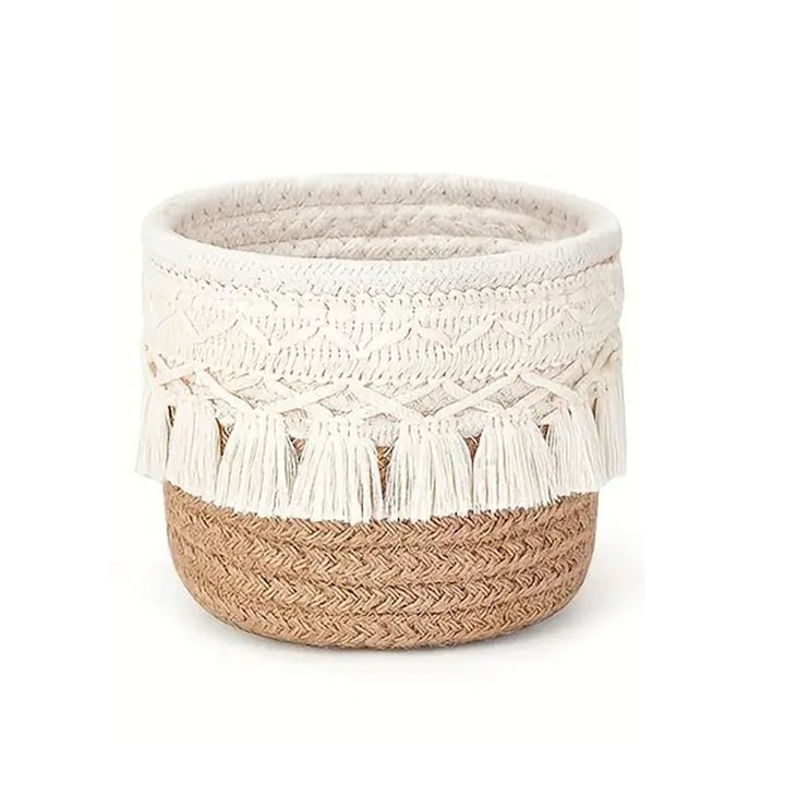 Tároló Kosár, BOMSTOM, Kerek, pamutkötél, 12 x 10 cm, Bézs-Barna