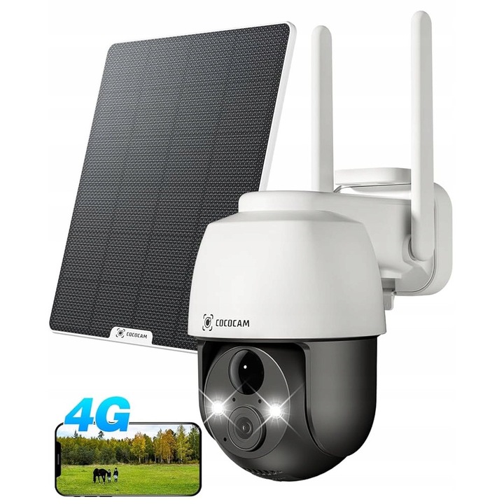 4G LTE COCOCAM Камера за наблюдение, 2K, ротационна, със SIM, 10000mAh, външна