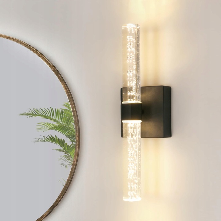 Goeco Kinkiet LED lámpa, 12W, 3000K, fekete, kristályok