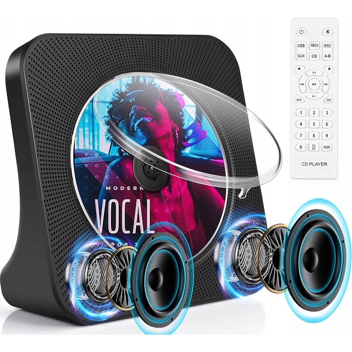 CD Player portabil cu Bluetooth, radio FM, suport USB, display LCD