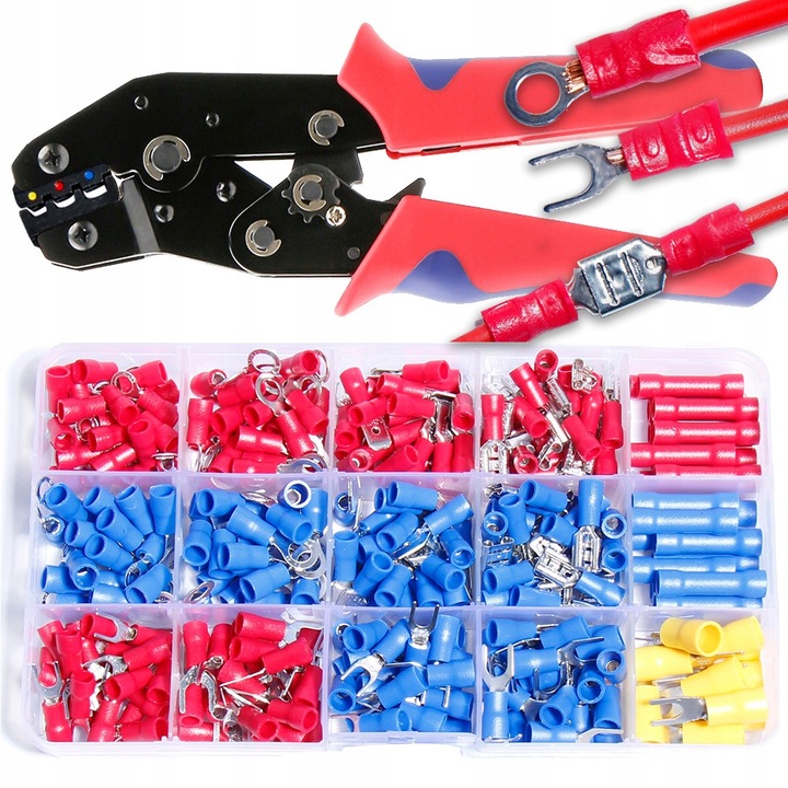 Set clesti de crimping + 280 conectori izolati, 0,5-2,5 mm, multicolor