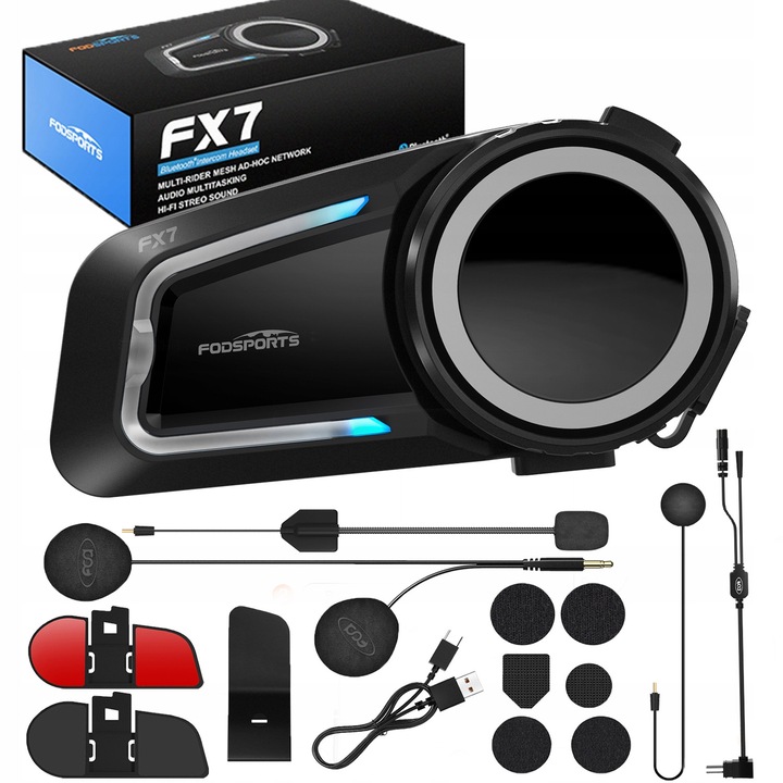 Sistem comunicare Fodsports FX7, Bluetooth 5.0, 15h autonomie, IP67, negru