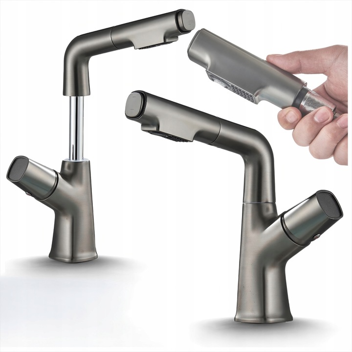Кухненски смесител с изтеглящ се чучур, 2 функции, матов графит, 60 см