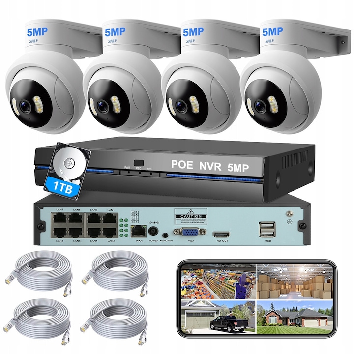Set de Supraveghere Wi-Fi A-Tion A-0574, 4 camere 2MPx, rezolutie Full HD, IP66, alb