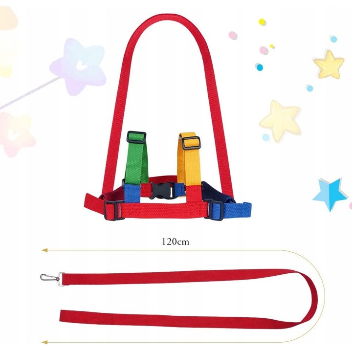 Marsupiu si hamuri bebe RUNREN, multicolor, 1,2m lungime, material prietenos pentru copii