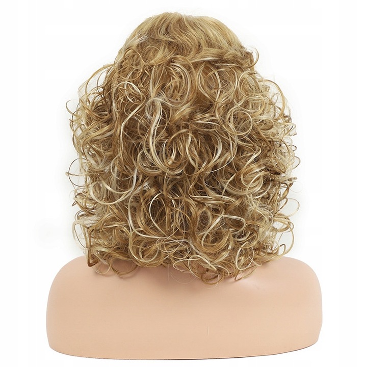 Peruca dama, scurta, par cret, blond, cu breton