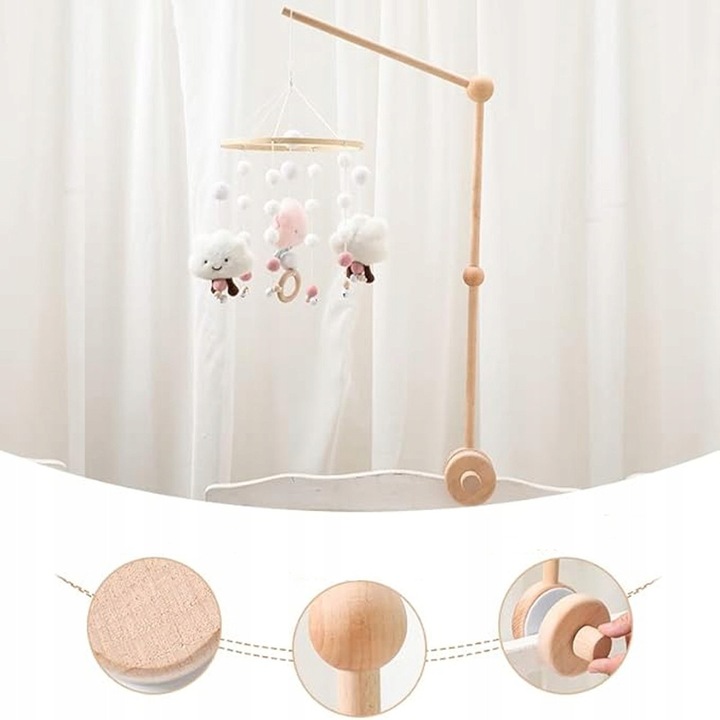 Mobil tartó fából kiságyhoz természetes körhinta