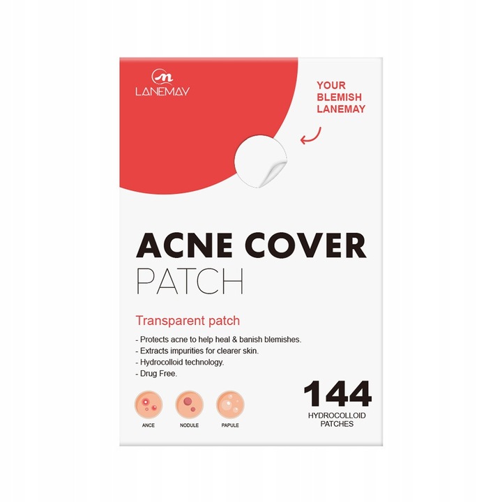 Plasturi hidrocoloizi pentru acnee, 144 buc, transparent, 39 dimensiuni