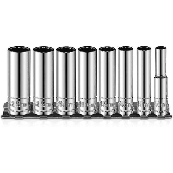 Set 10 piese nasada 1/4", 3/8", 1/2", M4-M18, cu cutie de depozitare, din otel crom-vanadiu