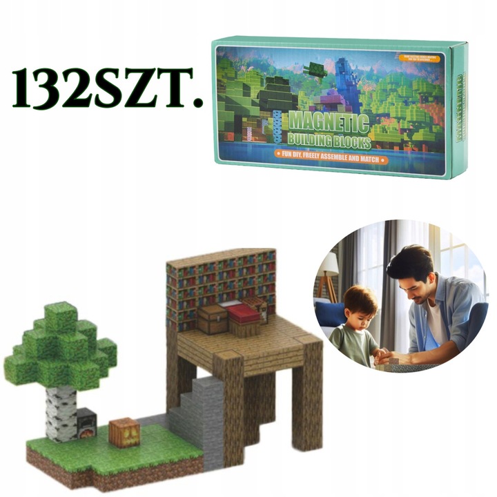 Set de constructie ZURYSYR, 128 piese, blocuri magnetice, 4 figurine, 2x2cm, multicolor