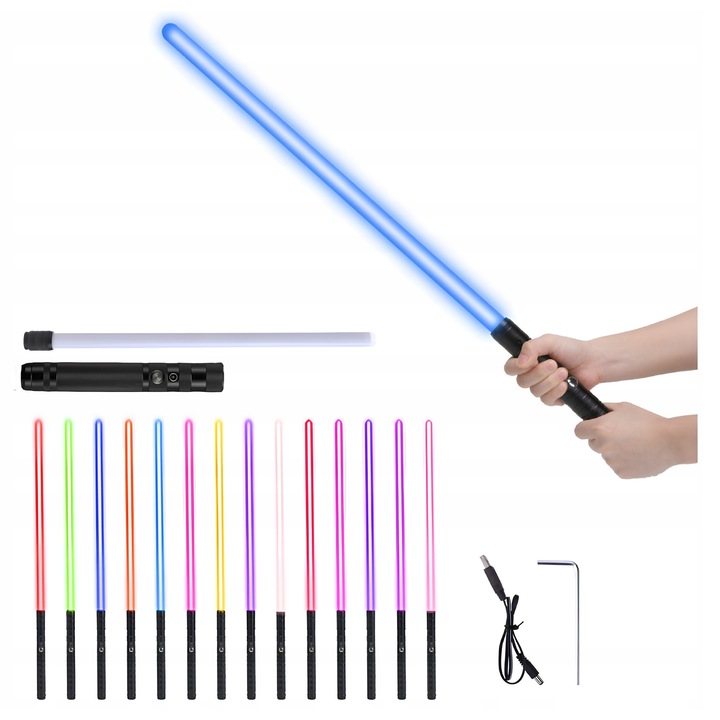 Sabie de jucarie cu efecte sonore si lumini, 14 culori, 53,5cm