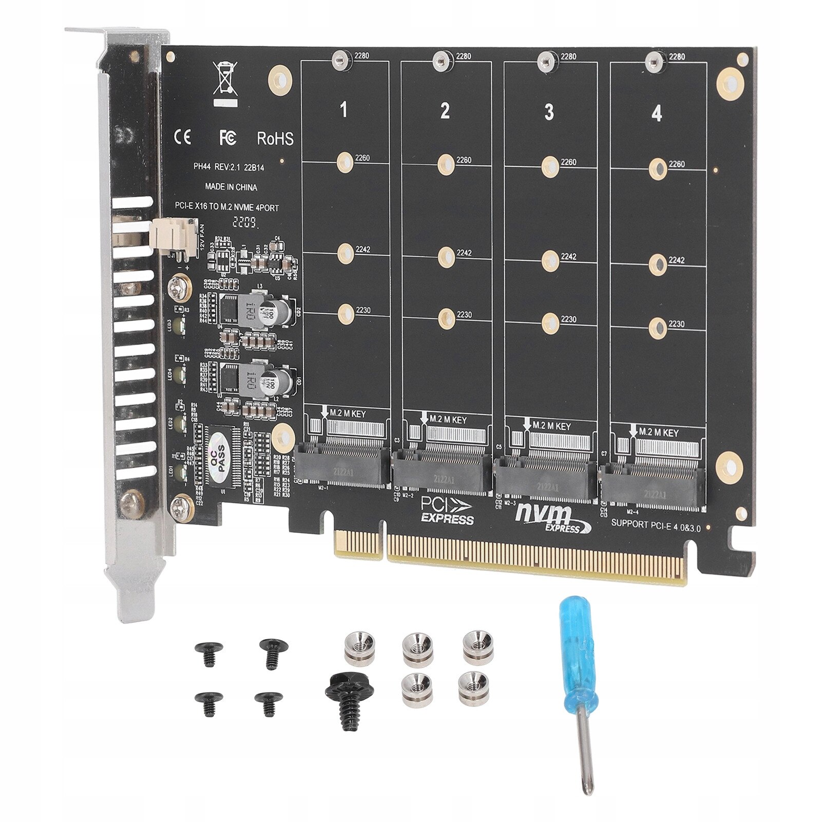 Adaptor M.2 NVME SSD PCIe X16 4-port, 4x32 Gbps, set cu suruburi