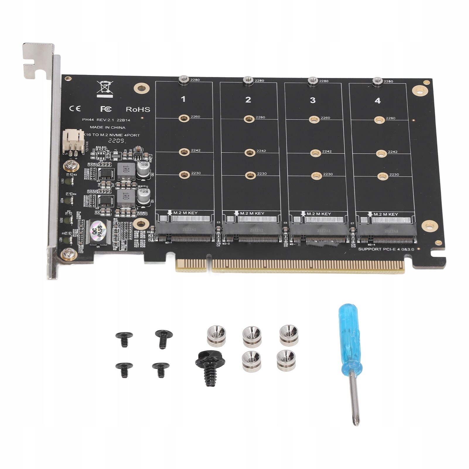 Adaptor M.2 NVME SSD PCIe X16 4-port, 4x32 Gbps, set cu suruburi