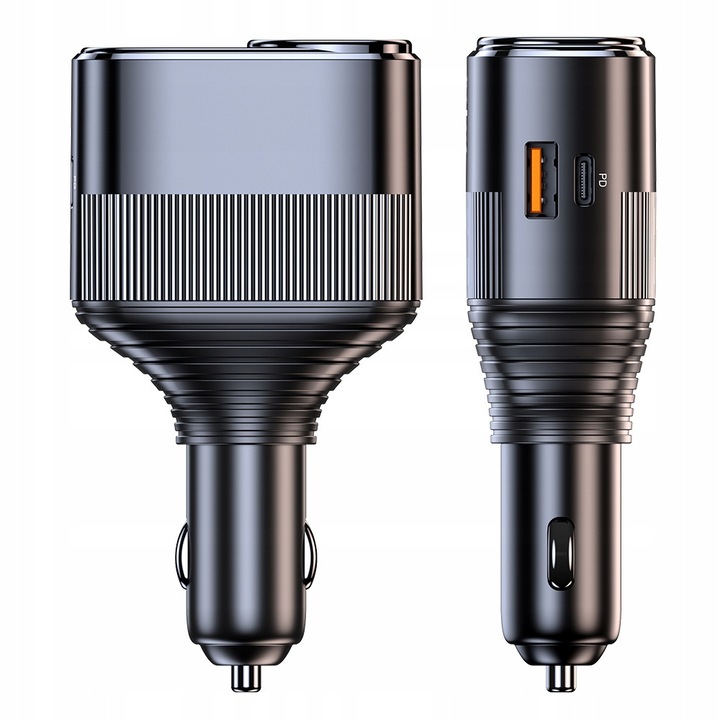 Autós töltőadapter 145W, 12-24V, 4 portos, fekete, kompakt