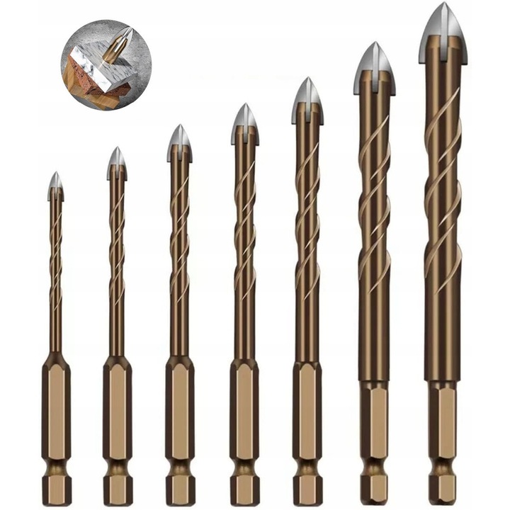 Set de burghie spiralice pentru sticla, placi ceramice, 7 bucati, 3-12mm