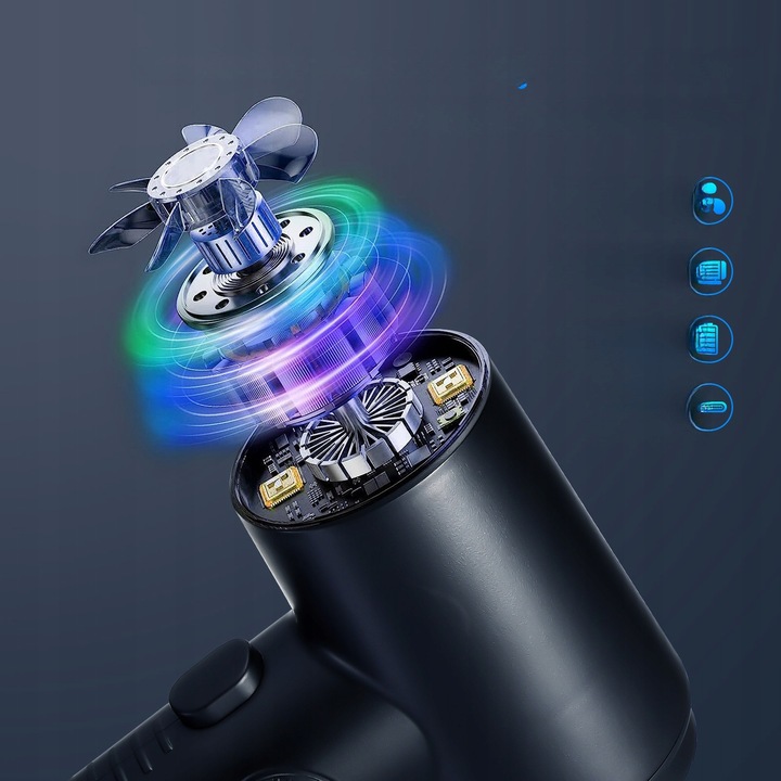 Aspirator auto fara fir, 68W, 7600mAh, negru, 16x10x6.5cm, set cu accesorii