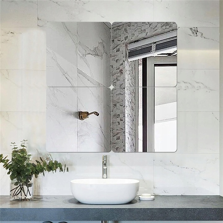 Öntapadós fali tükrök, 30x30 cm, modern, fürdőszobába, dekorációs szett