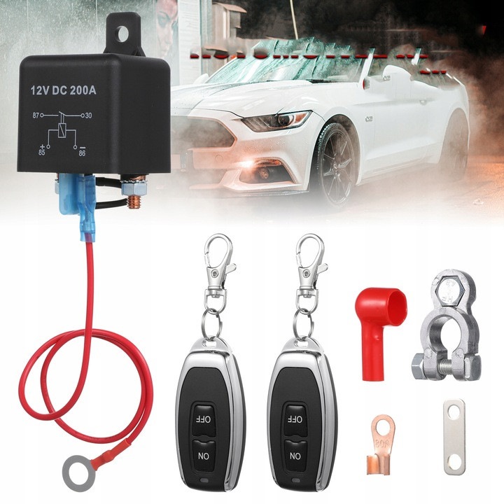 Dispozitiv de deconectare a acumulatorului auto 12V/200A cu doua telecomenzi