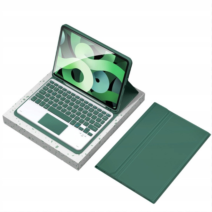 Калъф с клавиатура за iPad 10.2'' 7/8/9 Gen, тъмнозелен, пълен комплект