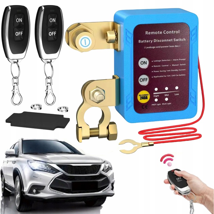 Dispozitiv de deconectare automata a acumulatorului 12V 240A, cu 2 telecomenzi, pentru masini