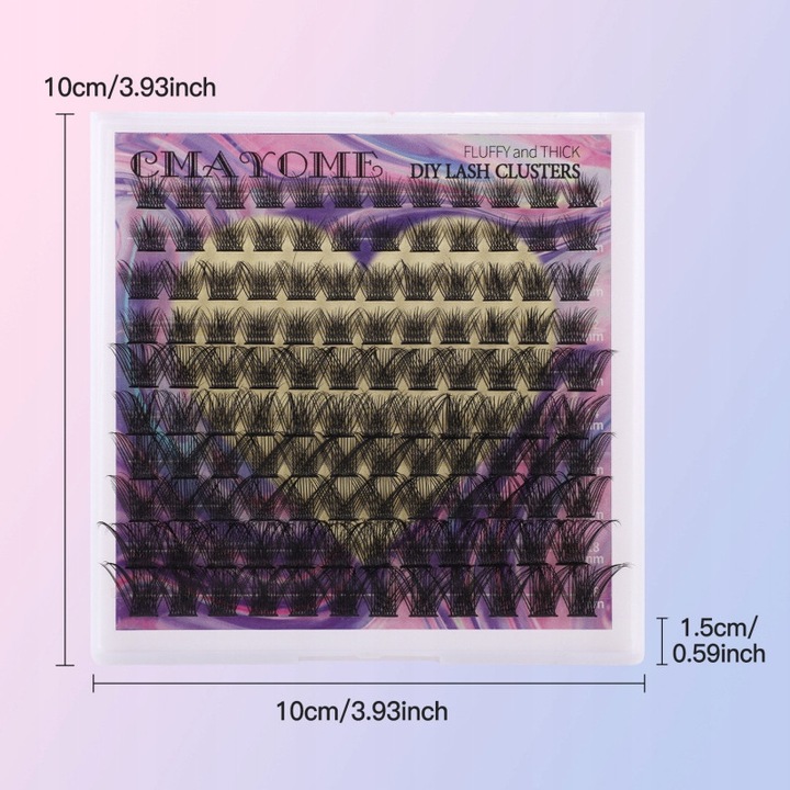 Комплект удължители за мигли D Curl, 120 клъстера, CMAYOME, 10/12/14/16/18 мм, лепило 10 мл