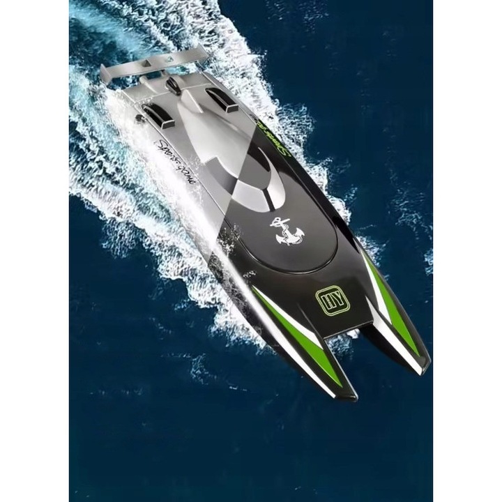 Barcuta cu telecomanda RC, model 805, 2 motoare, viteza maxima 25 km/h, argintie, dimensiuni 32x9,5x5,5 cm